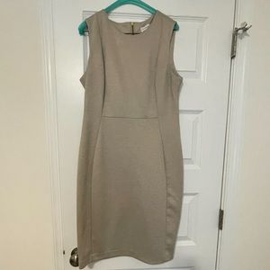 Calvin Klein Beige Conservative Sleeveless Midi Dress visible Gold Zipper Sz 12